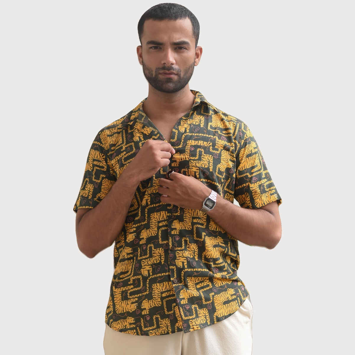 Suta Men's Cotton Shirt | Yellow & Green - L
