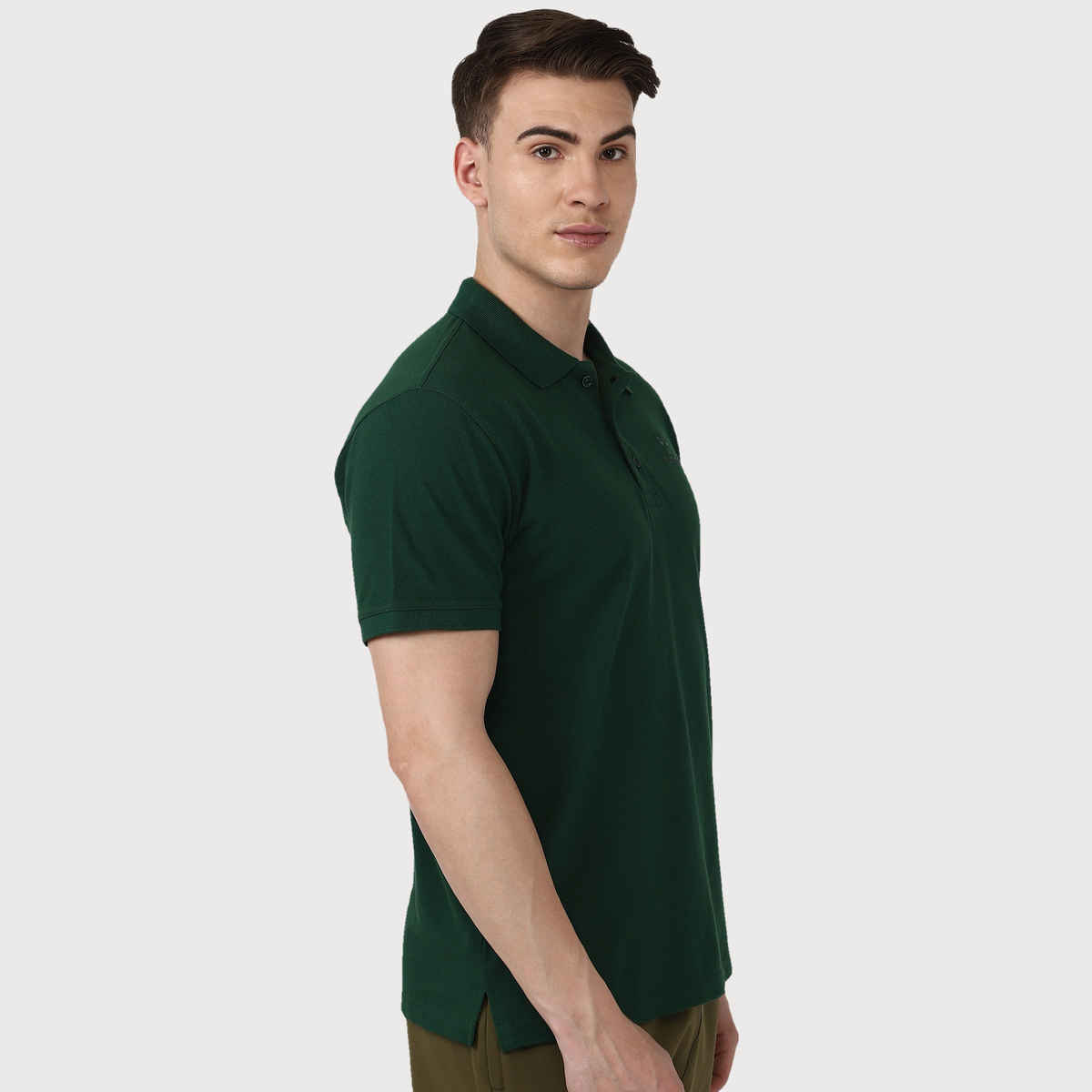 hummel Men's Dany Polo Neck Solid Regular Fit Cotton Poly T-shirt | Evergreen - XL