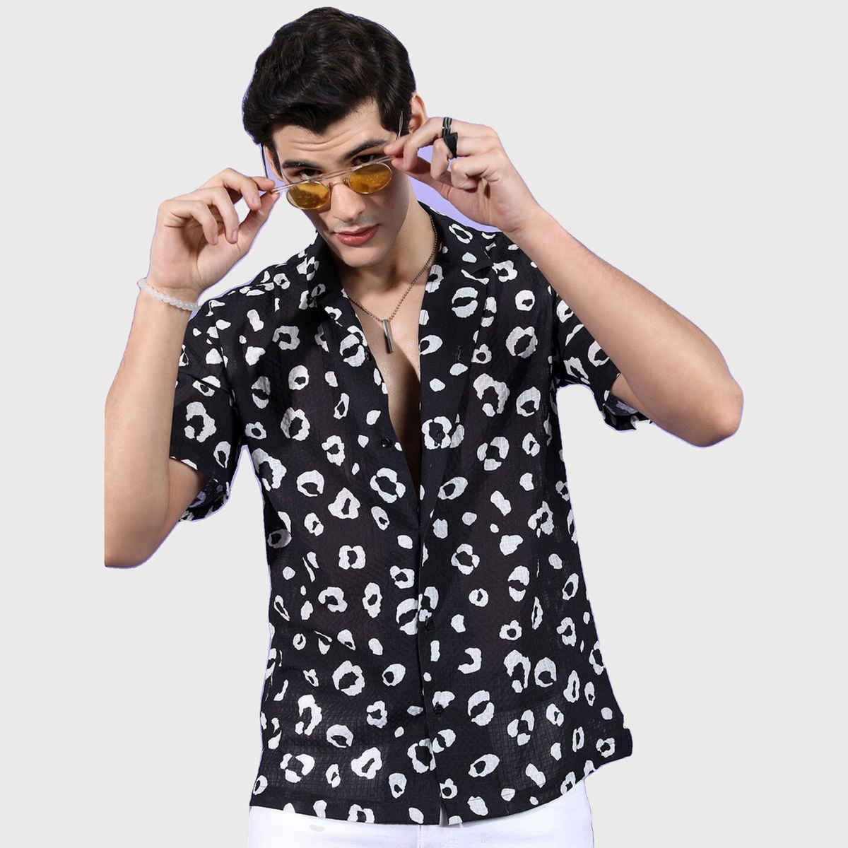 The Indian Garage Co Men's Relaxed Fit Animal Printed Casual Shirts | Black - S