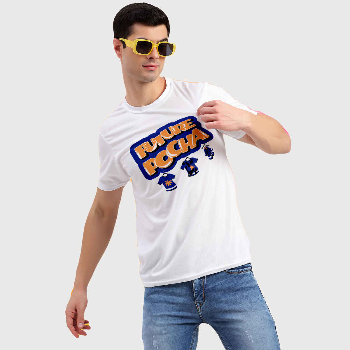 Freecultr Unisex Printed T-shirt Future Pocha | White | L