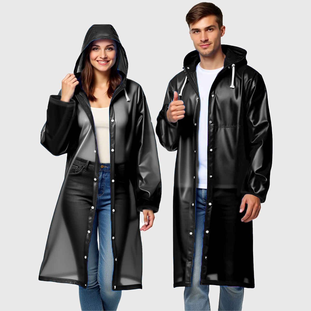 Robustt Unisex Raincoat With Hood | Waterproof | EVA Material | Universal Size - Black