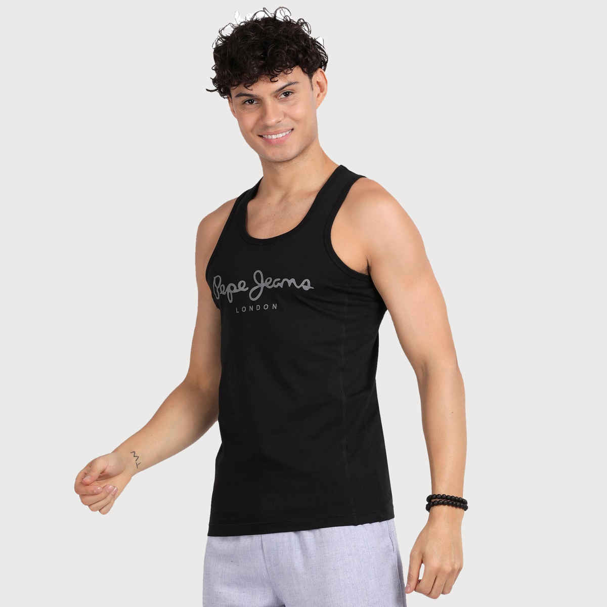 Pepe Jeans Mens Black Cotton Solid Gym Vest - Pack of 1 (S) Comfort Fit, Soft Fabric, Breathable