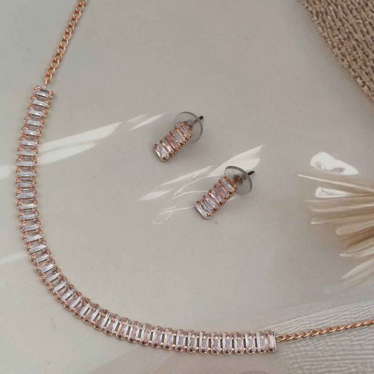 The Opal Factory Baguette Diamante Necklace Set with Roses | Rose Gold | Rakhi Gifts