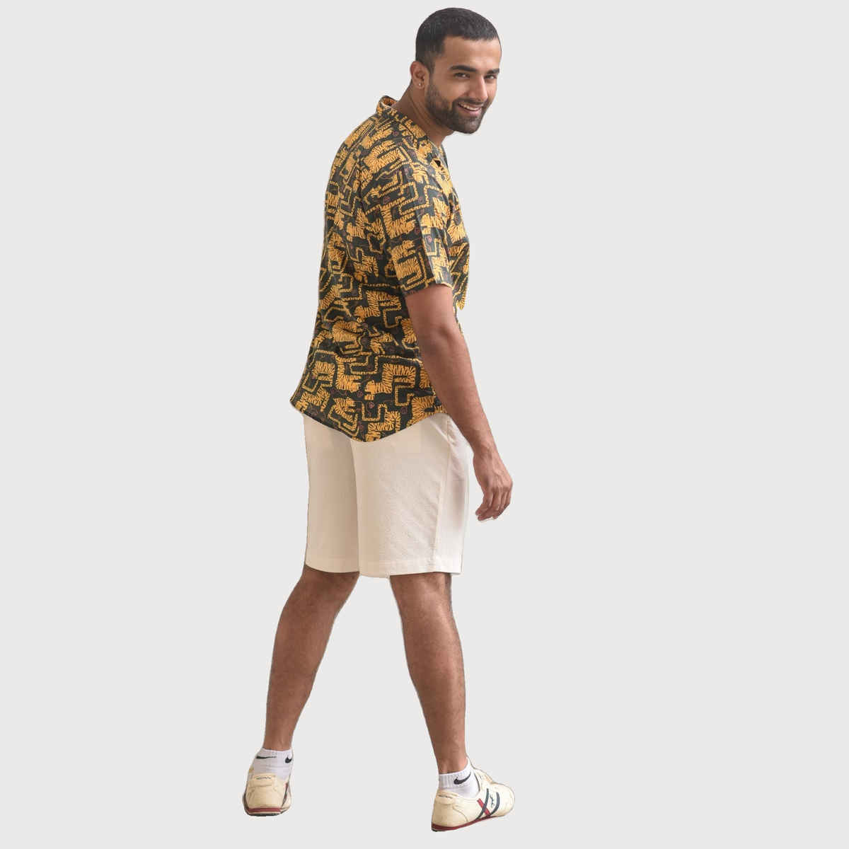 Suta Men's Cotton Shirt | Yellow & Green - L