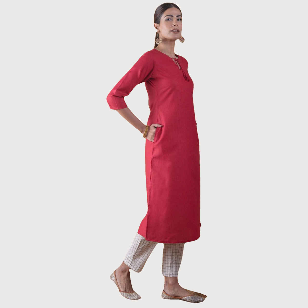 Libas Women's Solid Cotton Kurta | Maroon | M