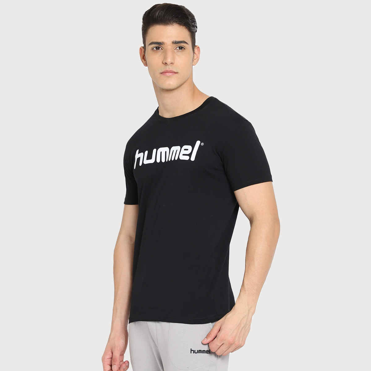 hummel Men's Go Logo Round Neck Solid Regular Fit Cotton Poly T-shirt | Black - XL