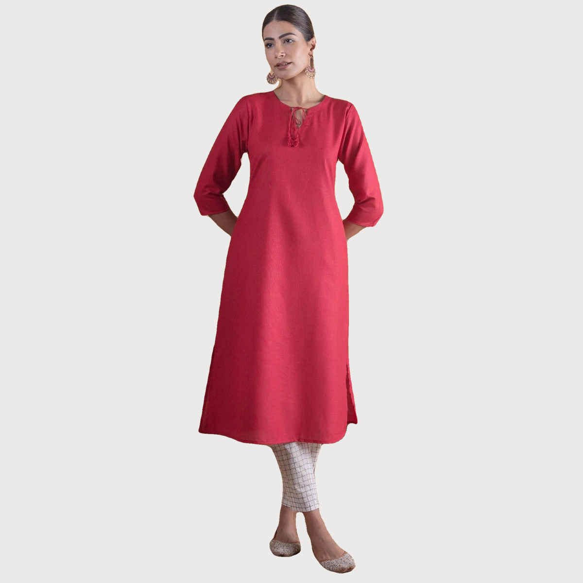 Libas Women's Solid Cotton Kurta | Maroon | M