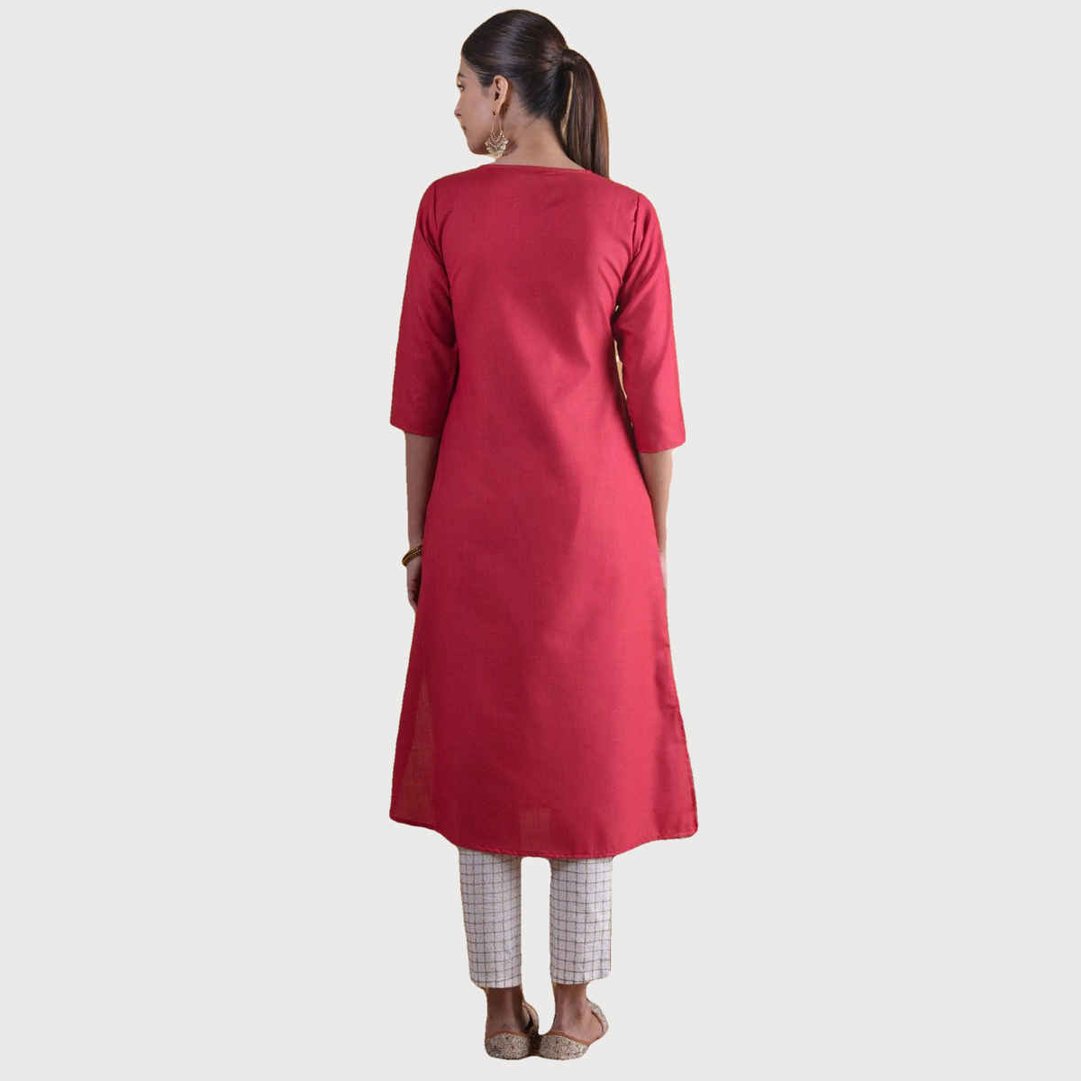 Libas Women's Solid Cotton Kurta | Maroon | M