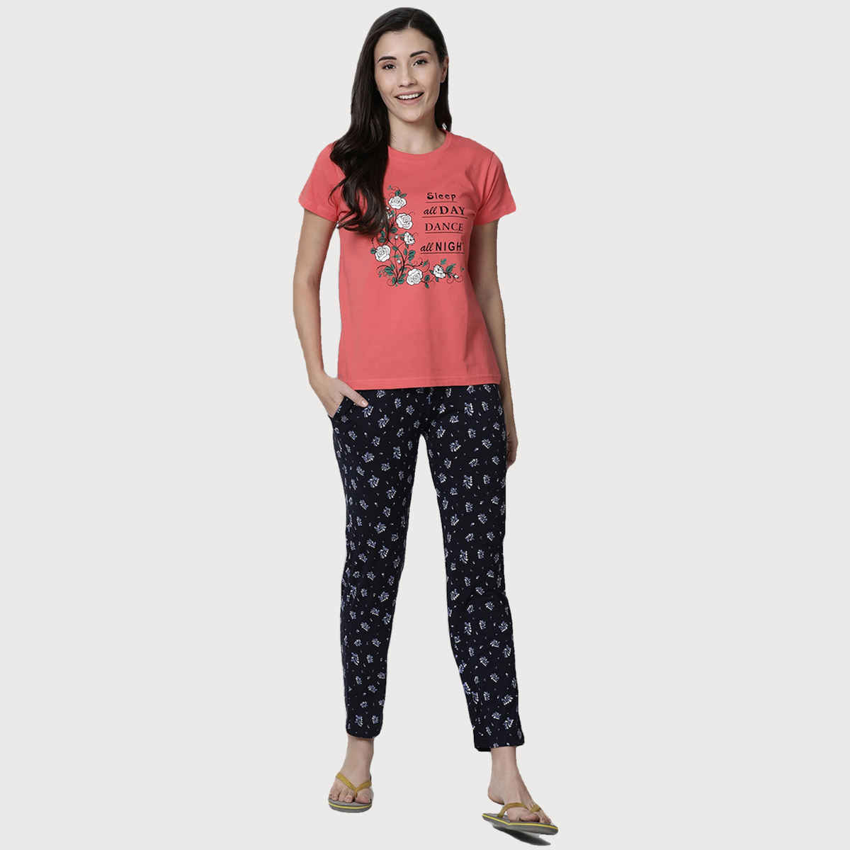 Kryptic Women's Printed Pure Cotton Lounge T-shirt | Fuschia Pink - S