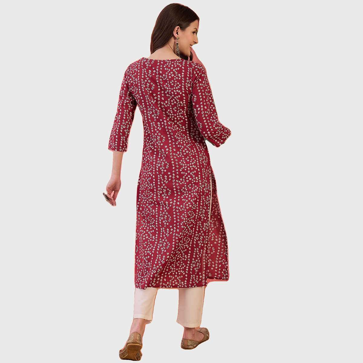 Rangdeep Women s Bandhani Printed Gotta Patti Cotton Straight Kurta | Red | M