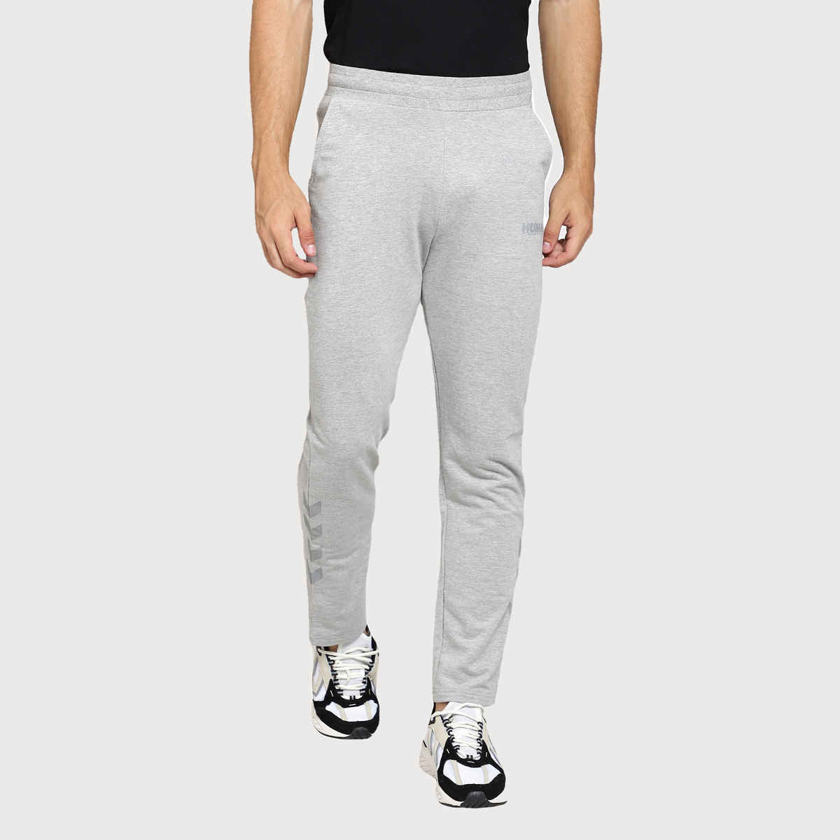 hummel Men's Alex Solid Regular Fit Cotton Poly Track Pant with Zipper Pockets | Grey - S