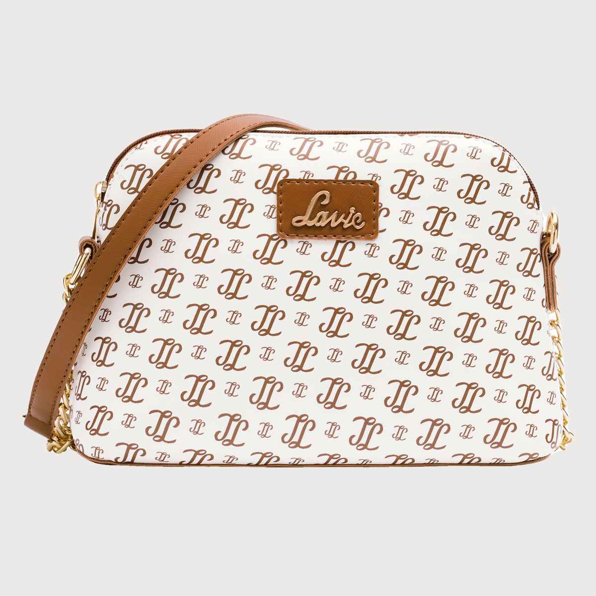 Lavie Women's Janet Monogram LL Print Cross Body Sling Bag | Ladies Purse Handbag | Off White