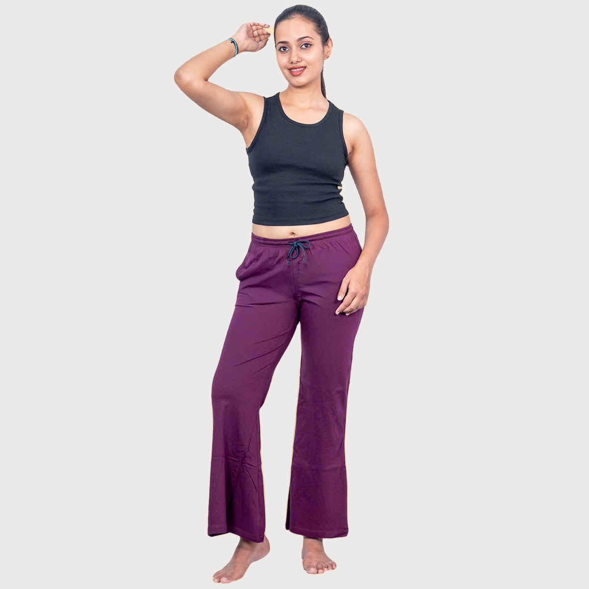 Kryptic Women's Cotton Solid Baggy Fit Flared Pyjama | Burgundy - S