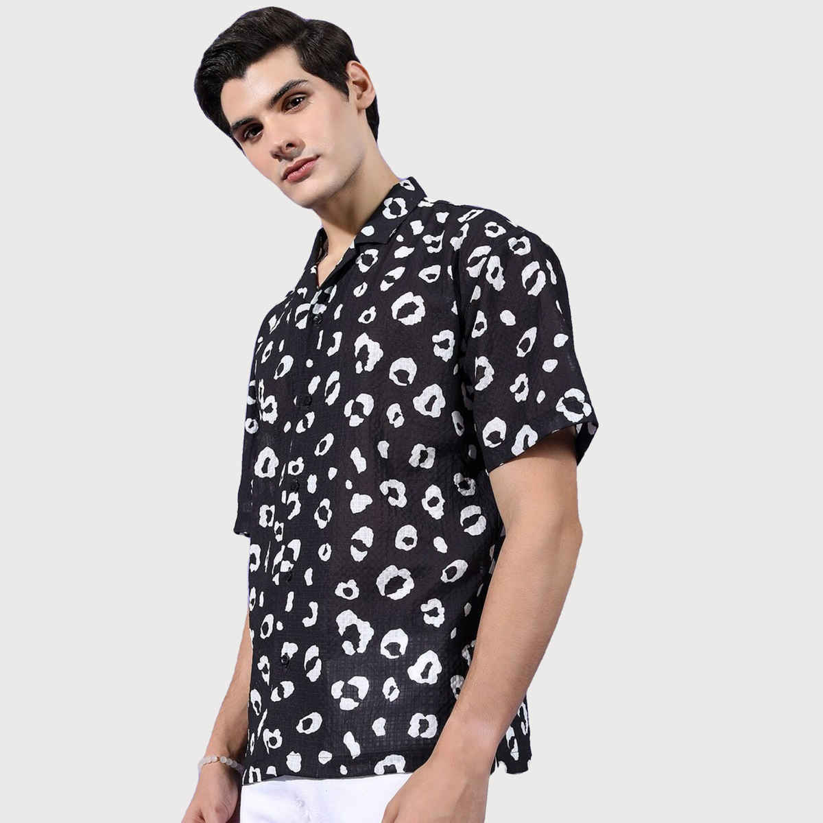The Indian Garage Co Men's Relaxed Fit Animal Printed Casual Shirts | Black - S