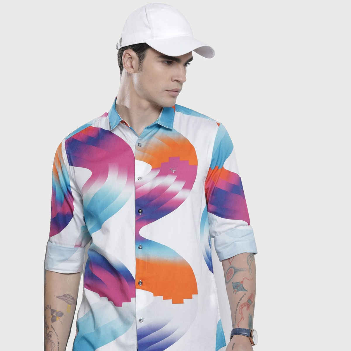 The Indian Garage Co Men's Slim Fit Abstract Printed Casual Shirts | White - XL