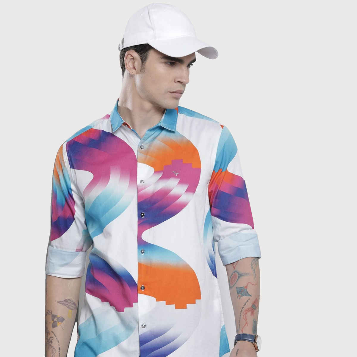 The Indian Garage Co Men's Slim Fit Abstract Printed Casual Shirts | White - 2XL