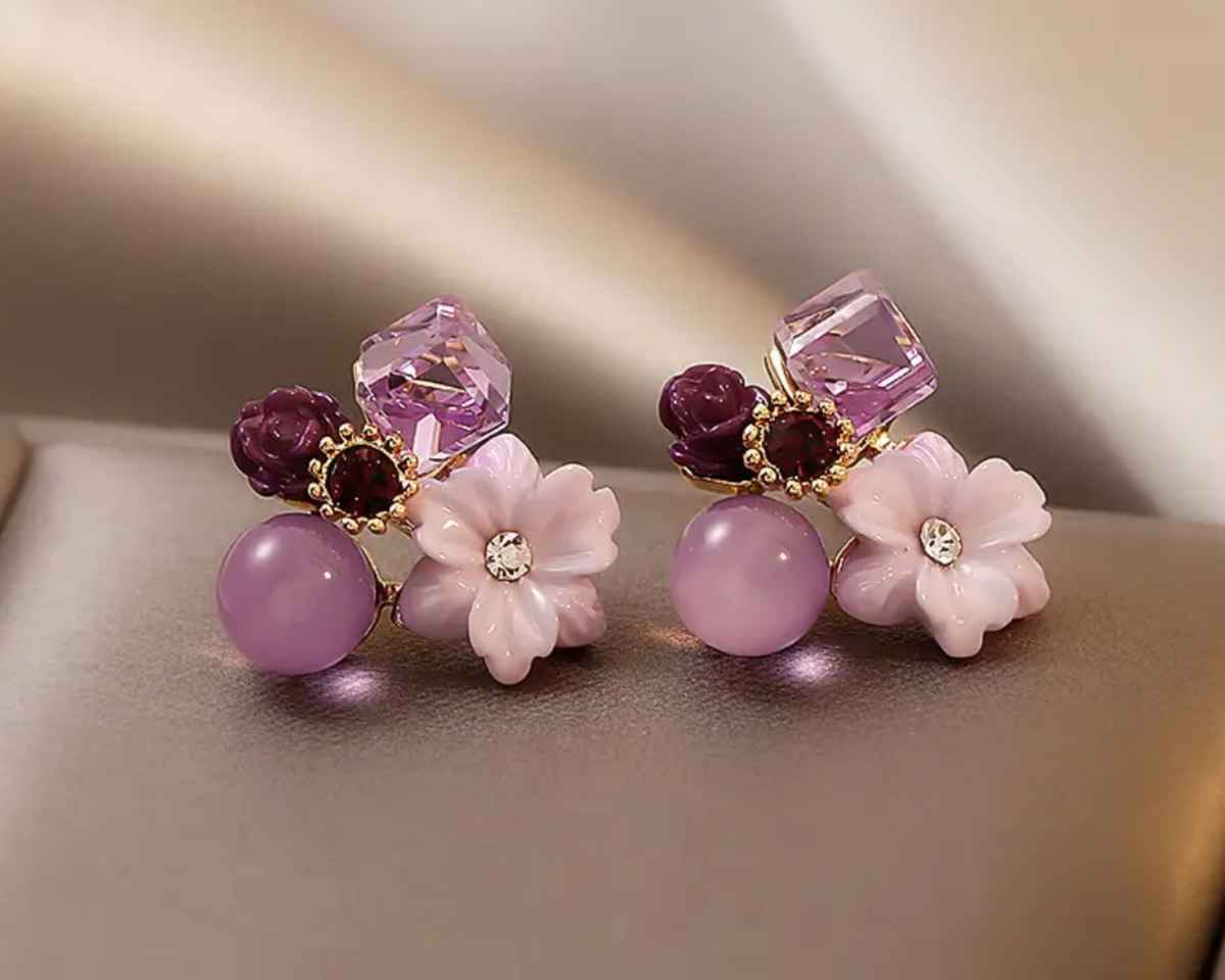 Estailo Fashion Women's Jewellery Earrings Purple Floral One Size | E0001378