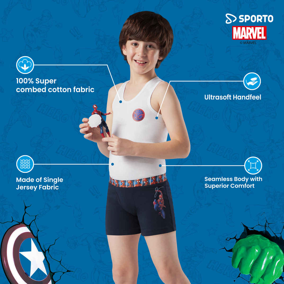 Sporto by Macho Kid's Marvel Spandex Plain Trunk | Assorted - 50 cm
