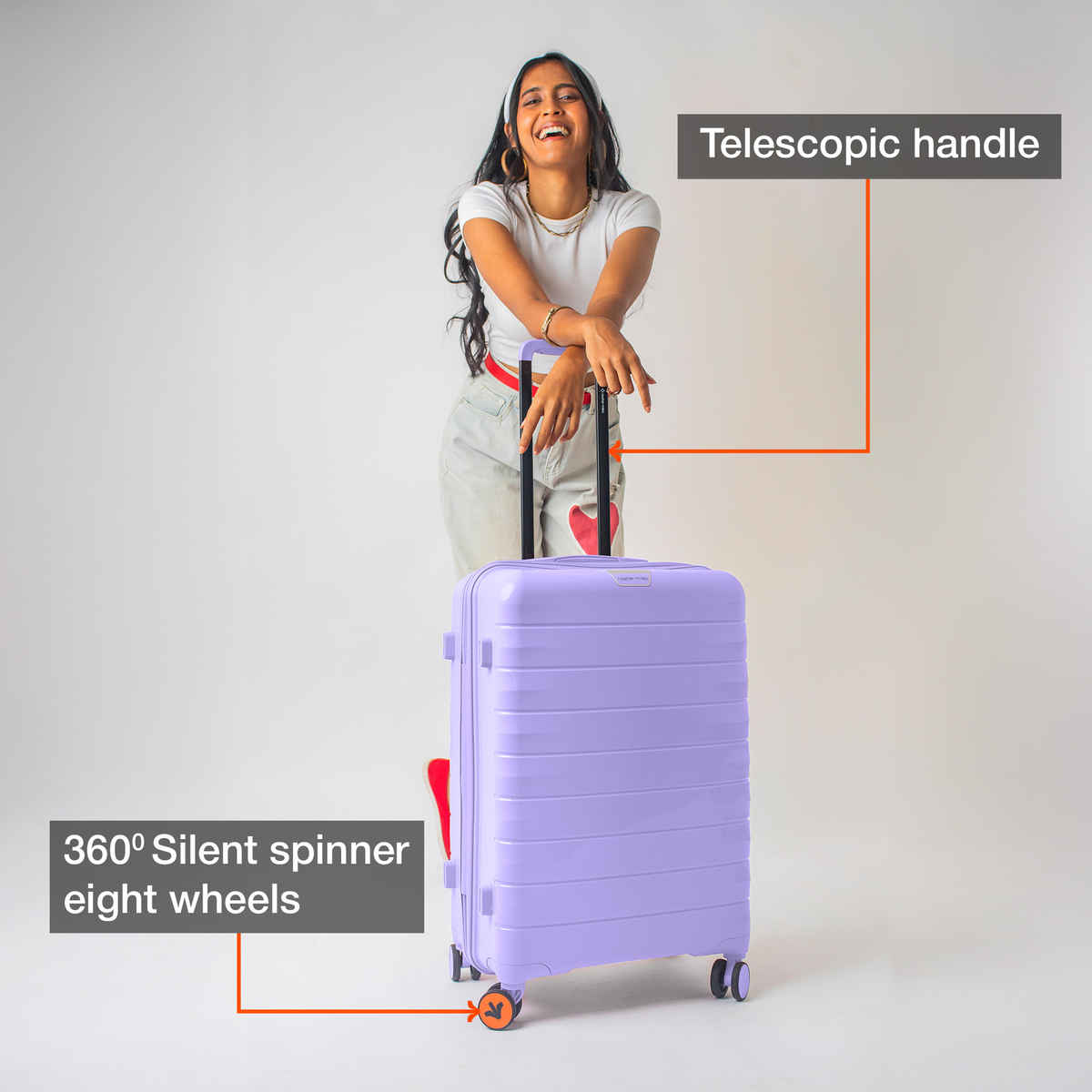 Nasher Miles Vienna Check-In Hard Sided Polypropylene 24 Inch|65 cm Trolley Bag - Purple