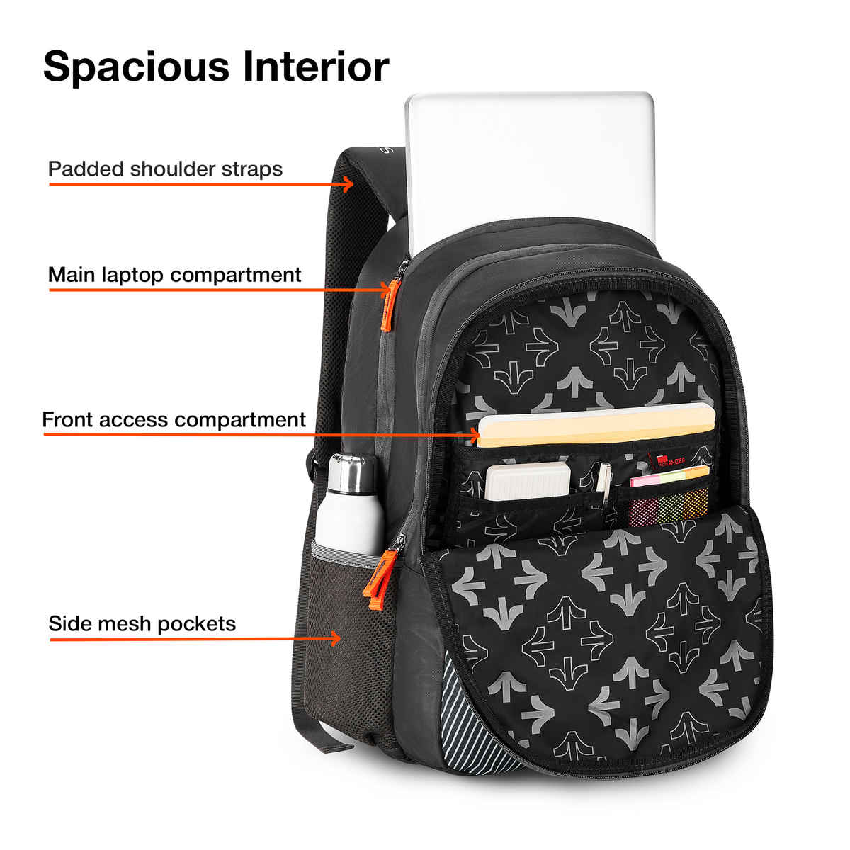 Nasher Miles Wave Backpack- Unisex- 3 Compartment Casual College Bag- Grey- 45L