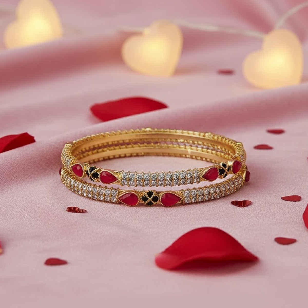 Sukkhi Gold Plated Red & Green Color White Thin Bracelet Bangle Set Jewellery for Women - 2.8