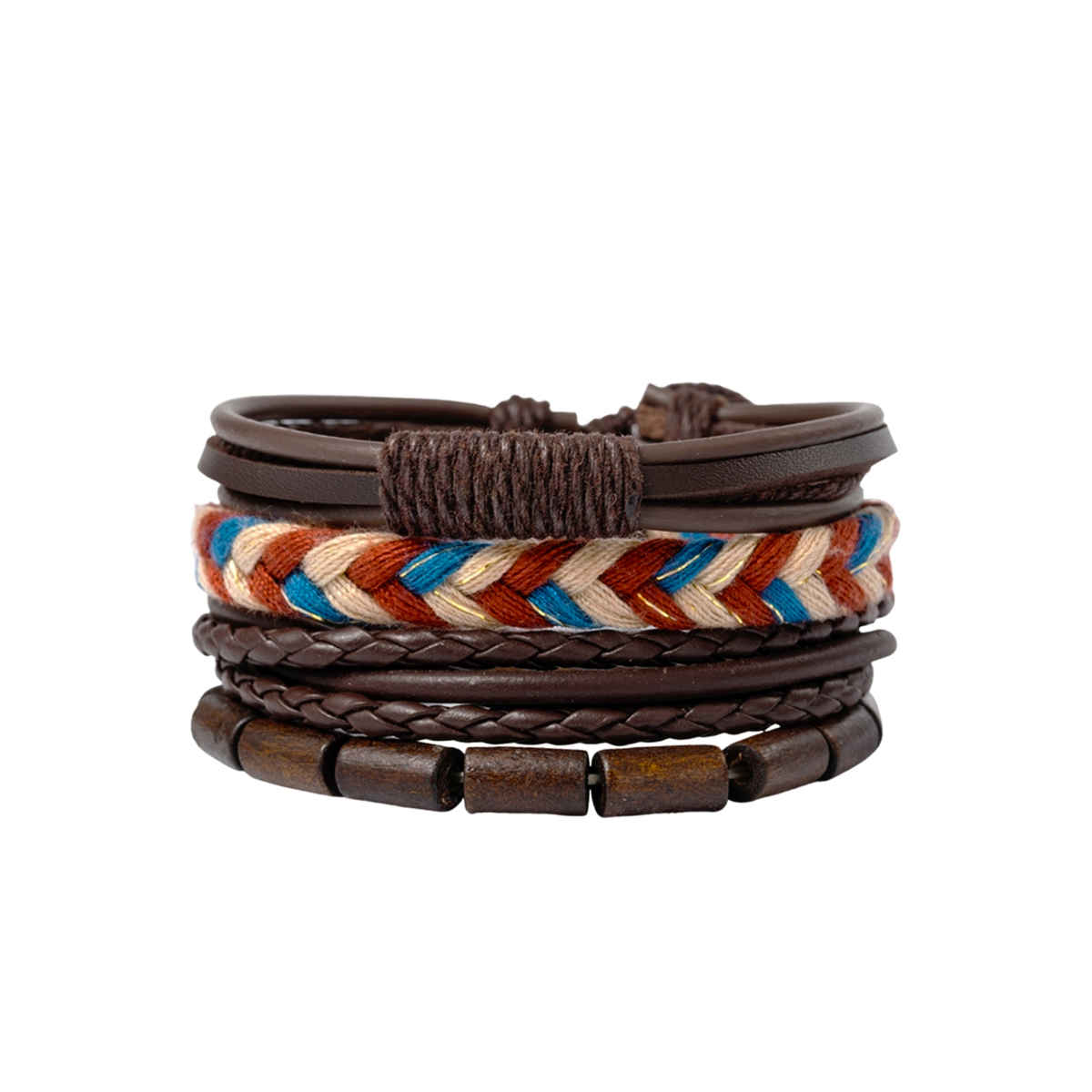 Yellow Chimes PU Leather Brown Wrap Bracelet Set for Men