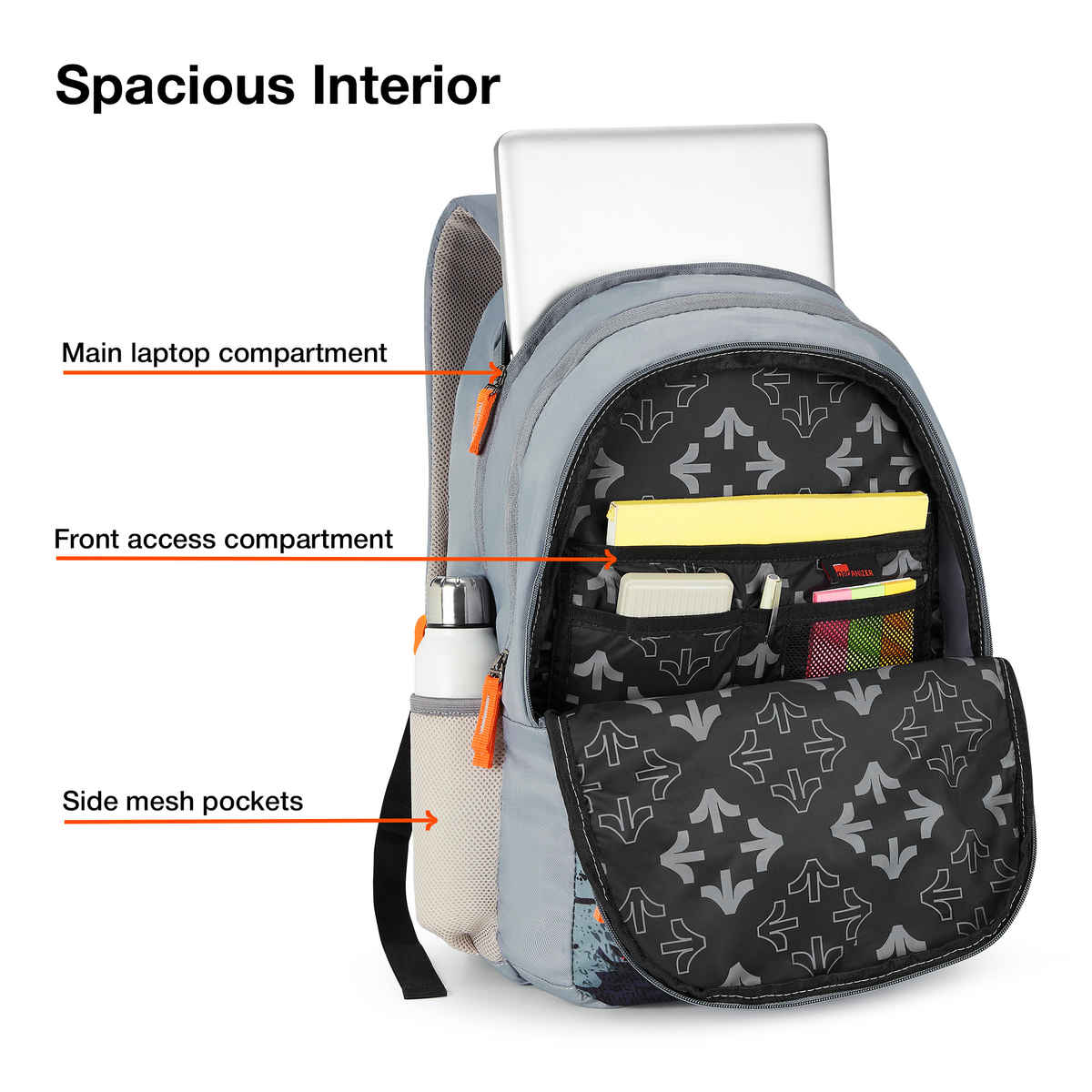 Nasher Miles Cricket Backpack- Unisex- 3 Compartment Casual College Bag- Grey- 45L