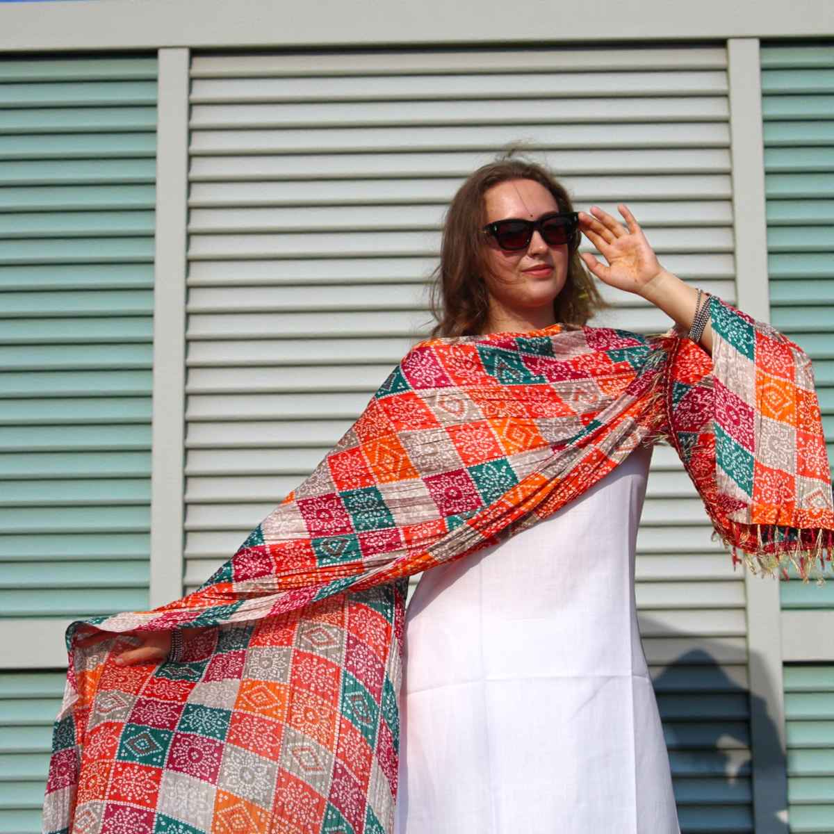 Multicolor Print Dupatta with Red Base | House of Festivals