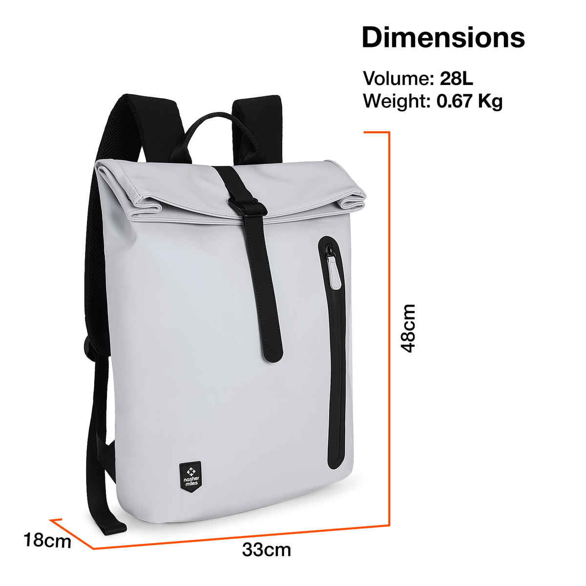 Nasher Miles Chelsea 28 L Top-open, Polyurethane Laptop Backpack for College and School- Grey