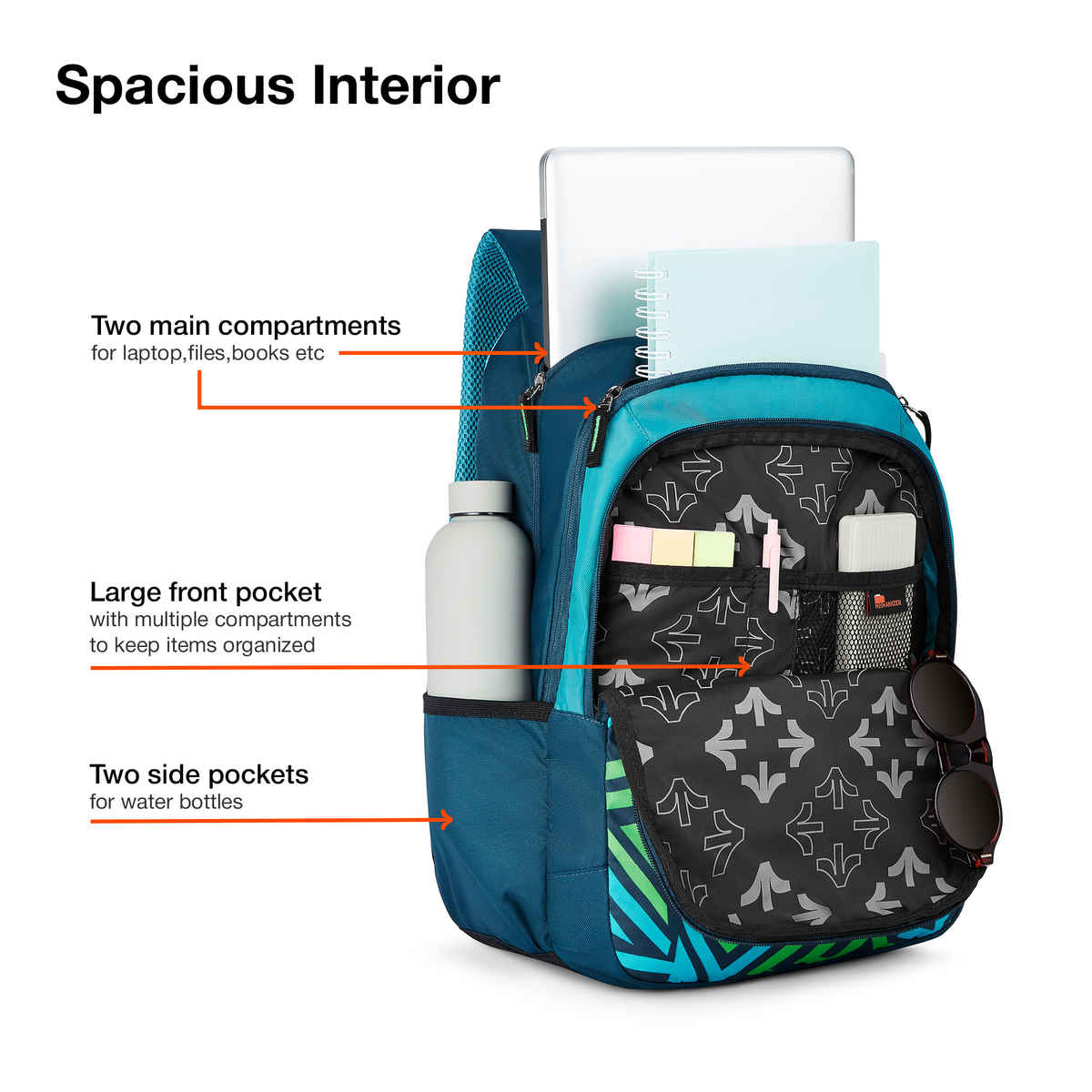 Nasher Miles Backpack for Unisex | Laptop Backpack | Casual Physics | Dark Green - 31L