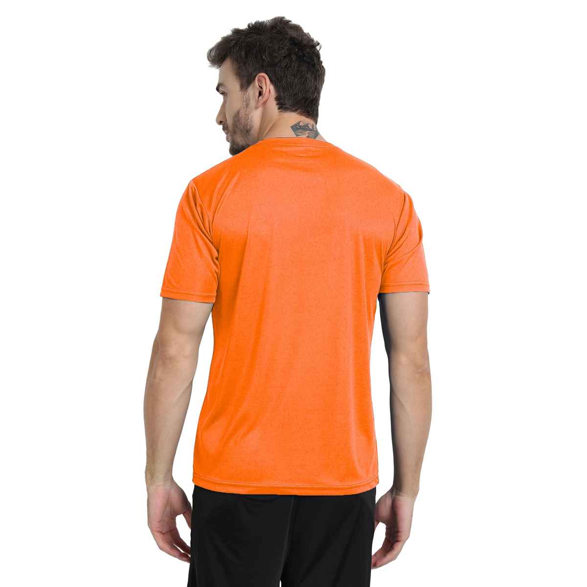 Ftx Men's Solid Round Neck Polyester Half Sleeve Casual T-shirt | Orange | L