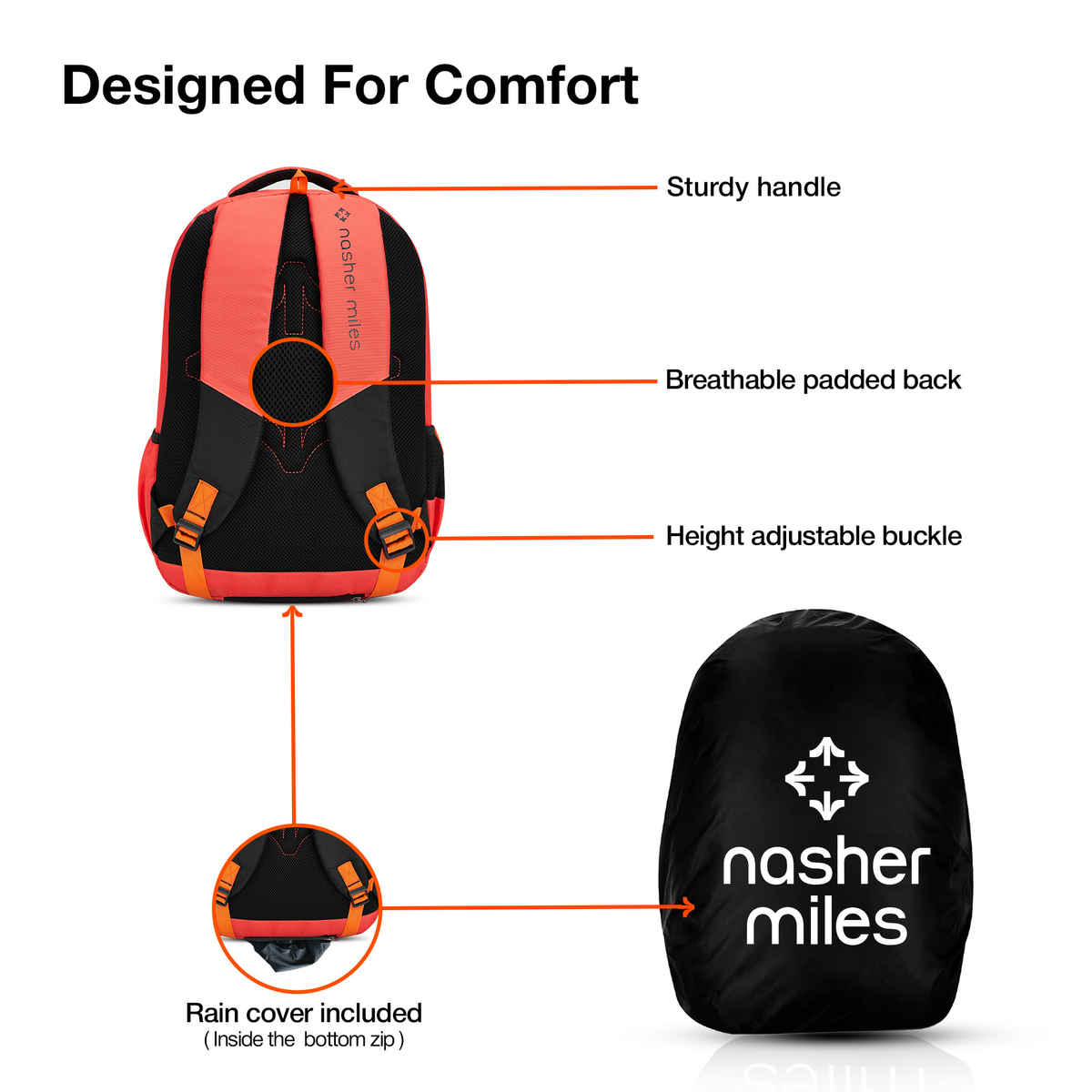 Nasher Miles Modern Polyester Laptop Backpack with Raincover & Front Organiser | Red - 45 L