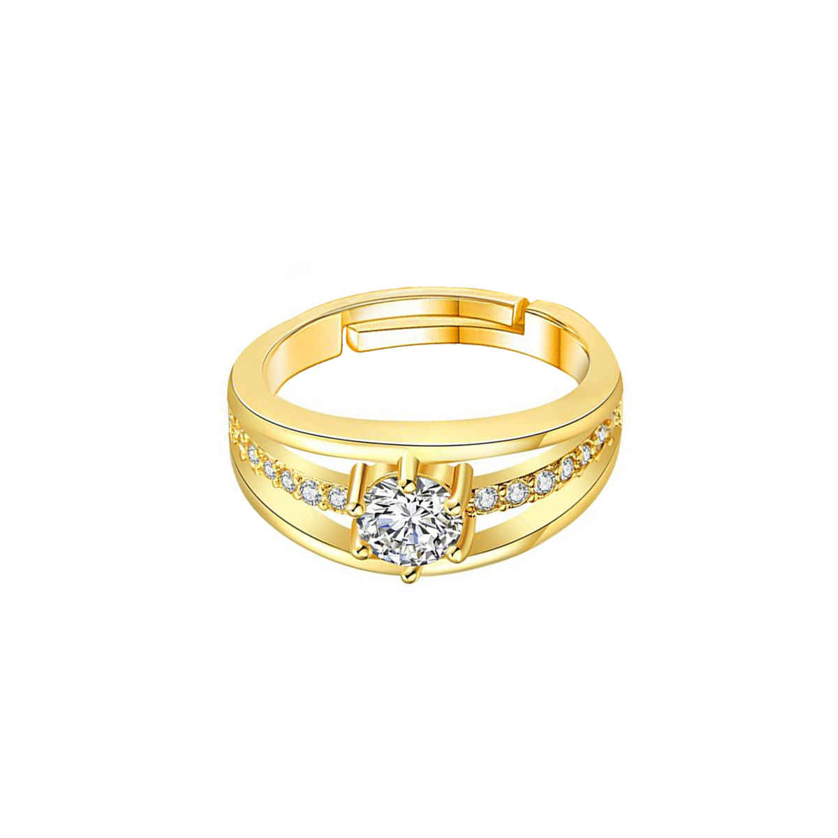 Yellow Chimes Gold Toned Cubic Zirconia Single Stone Crystal Ring
