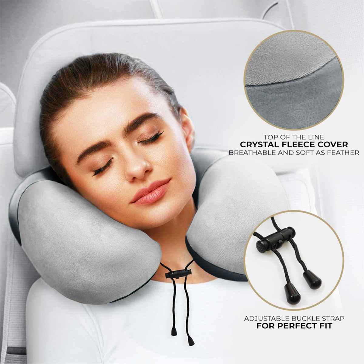 Nasher Miles 100% Pure Memory Foam Travel Neck Pillow- Stable Neck Support- Dark Grey And Grey