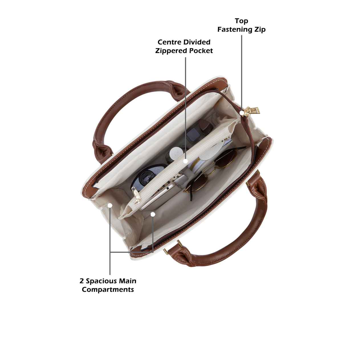 Lavie Womens Quilt Joanna Small Satchel Handbag Off White (1pc) & Pissara By Sukkhi 925 Sterling Silver Cubic Zirconia Finger Ring For Women (1pc) Combo