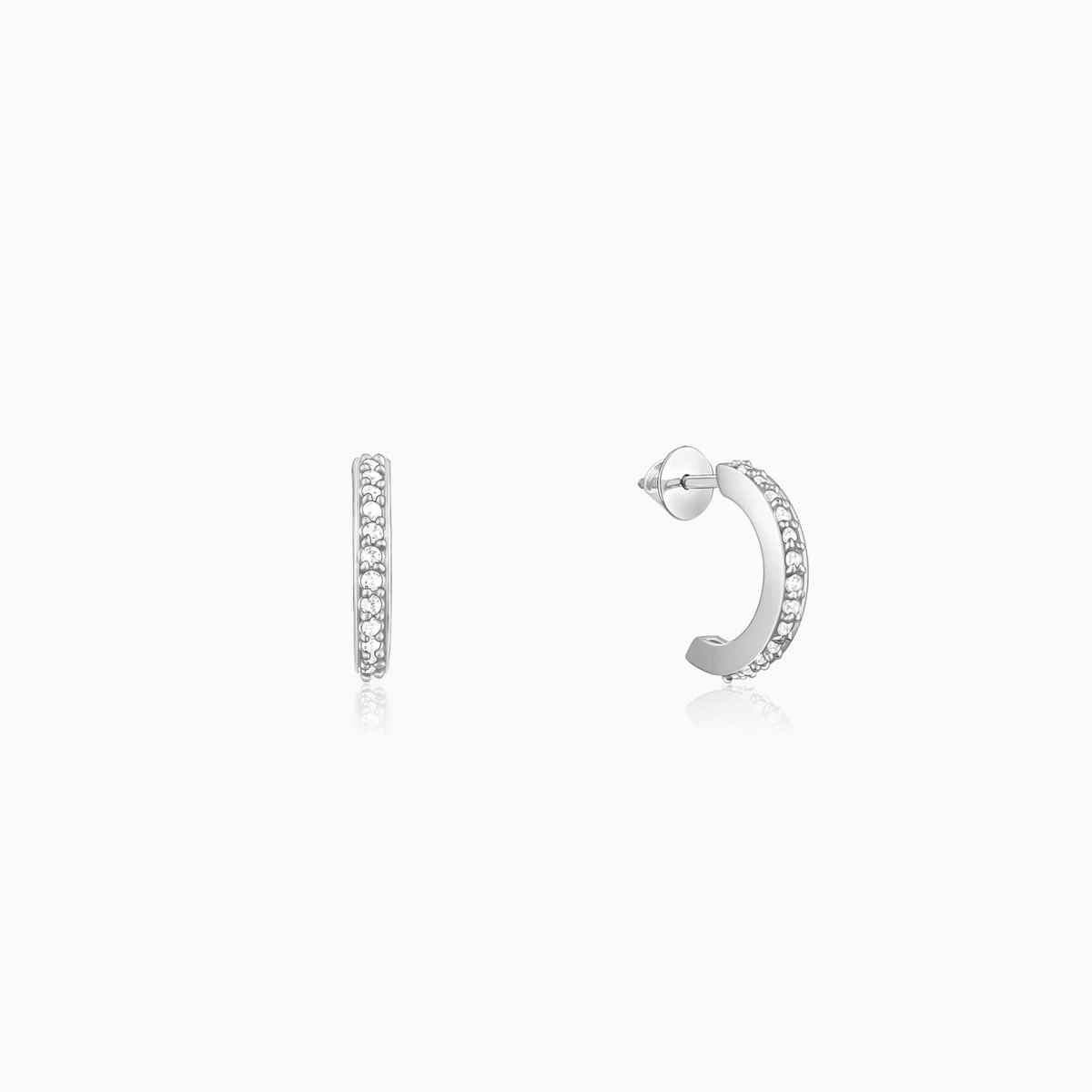Giva Silver Zircon Shining Hoop Huggies Earrings
