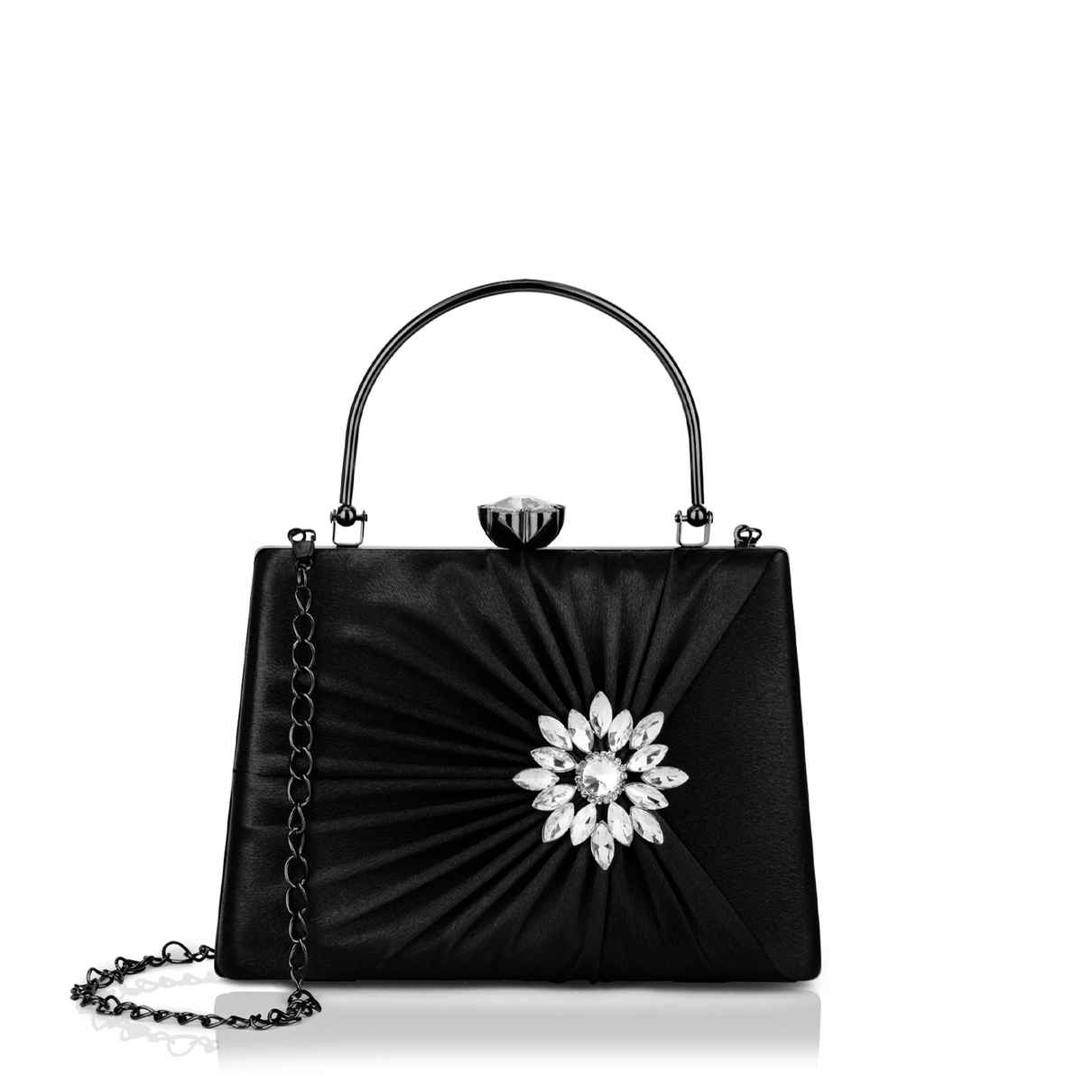 Lavie Women's Ivy Side Brooch Handle Frame Clutch | Small | Black (20 X 4 X 14 Cm)