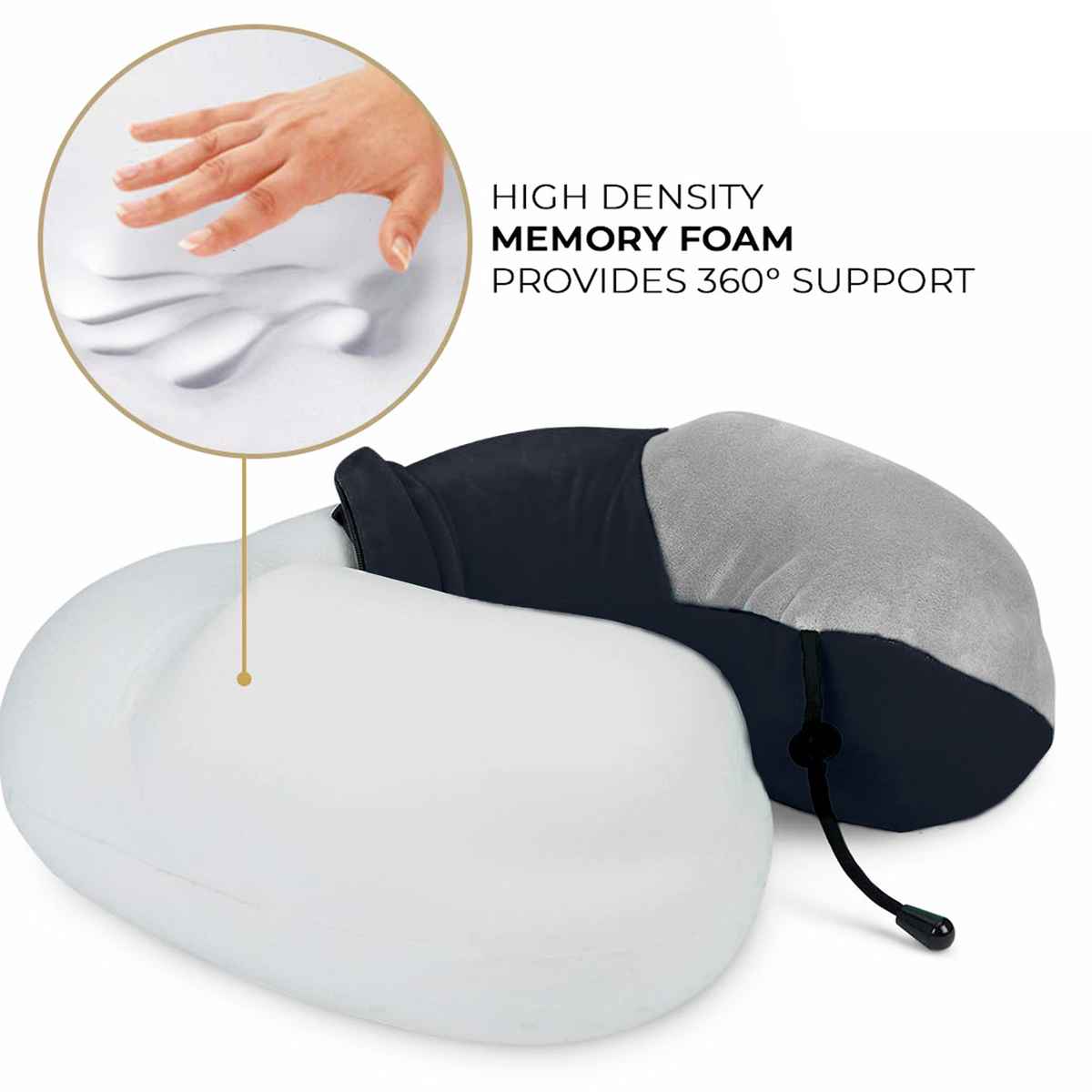 Nasher Miles 100% Pure Memory Foam Travel Neck Pillow- Stable Neck Support- Black And Grey