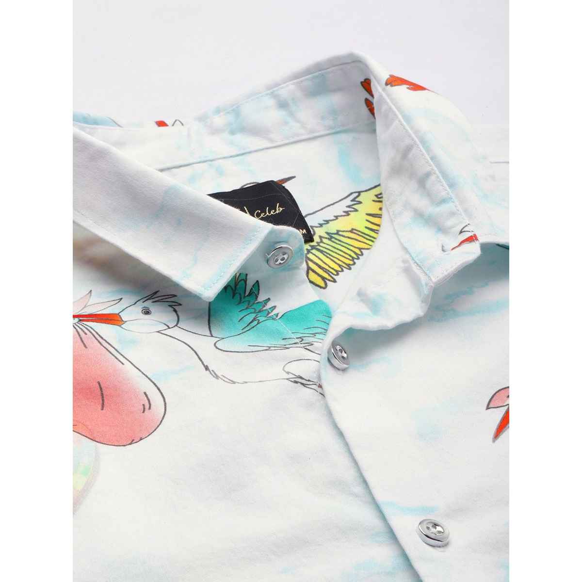 The Indian Garage Co Men's Slim Fit Floral Printed Casual Shirts | White - L