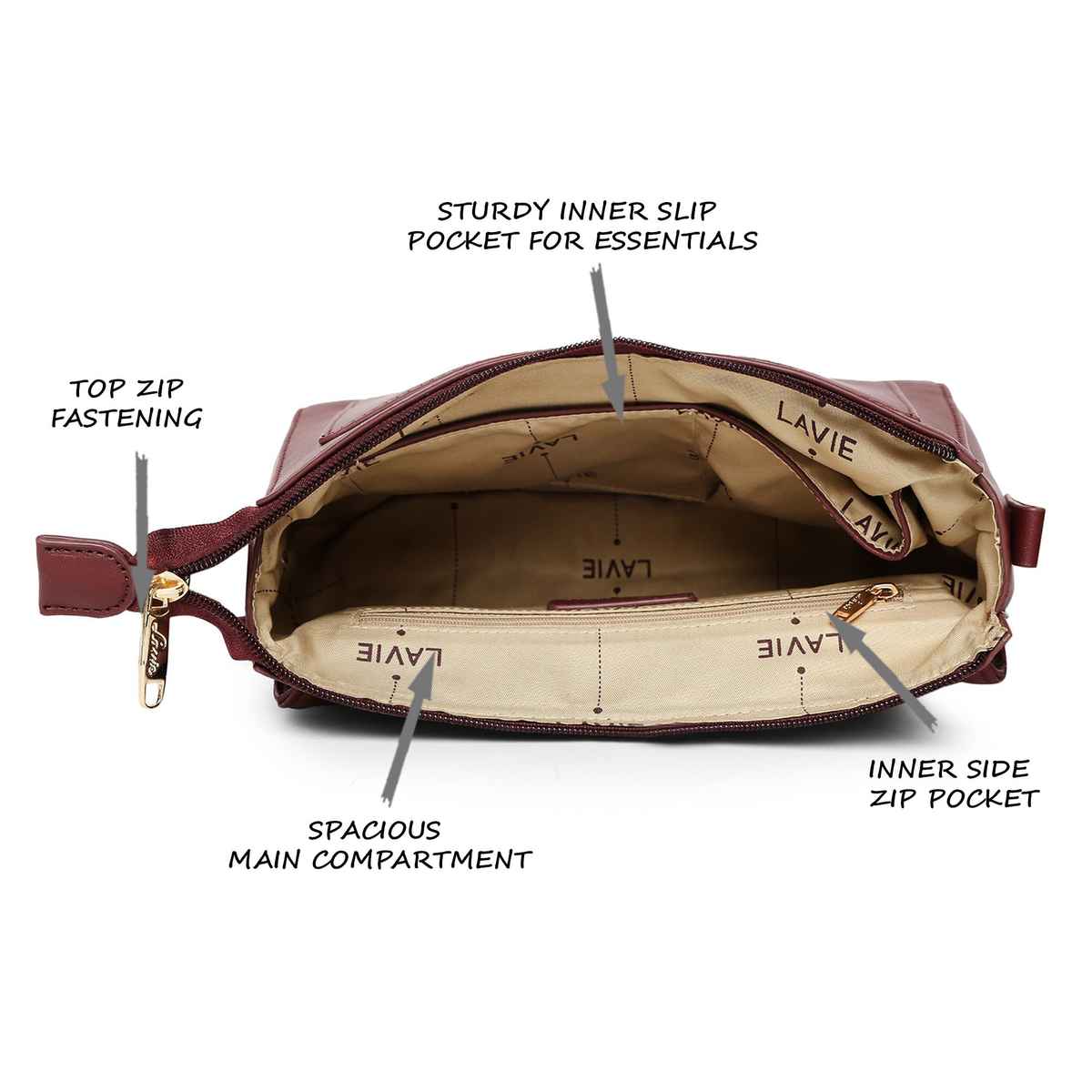 Lavie Women's Becca Polyester Sling Bag | Wine - S