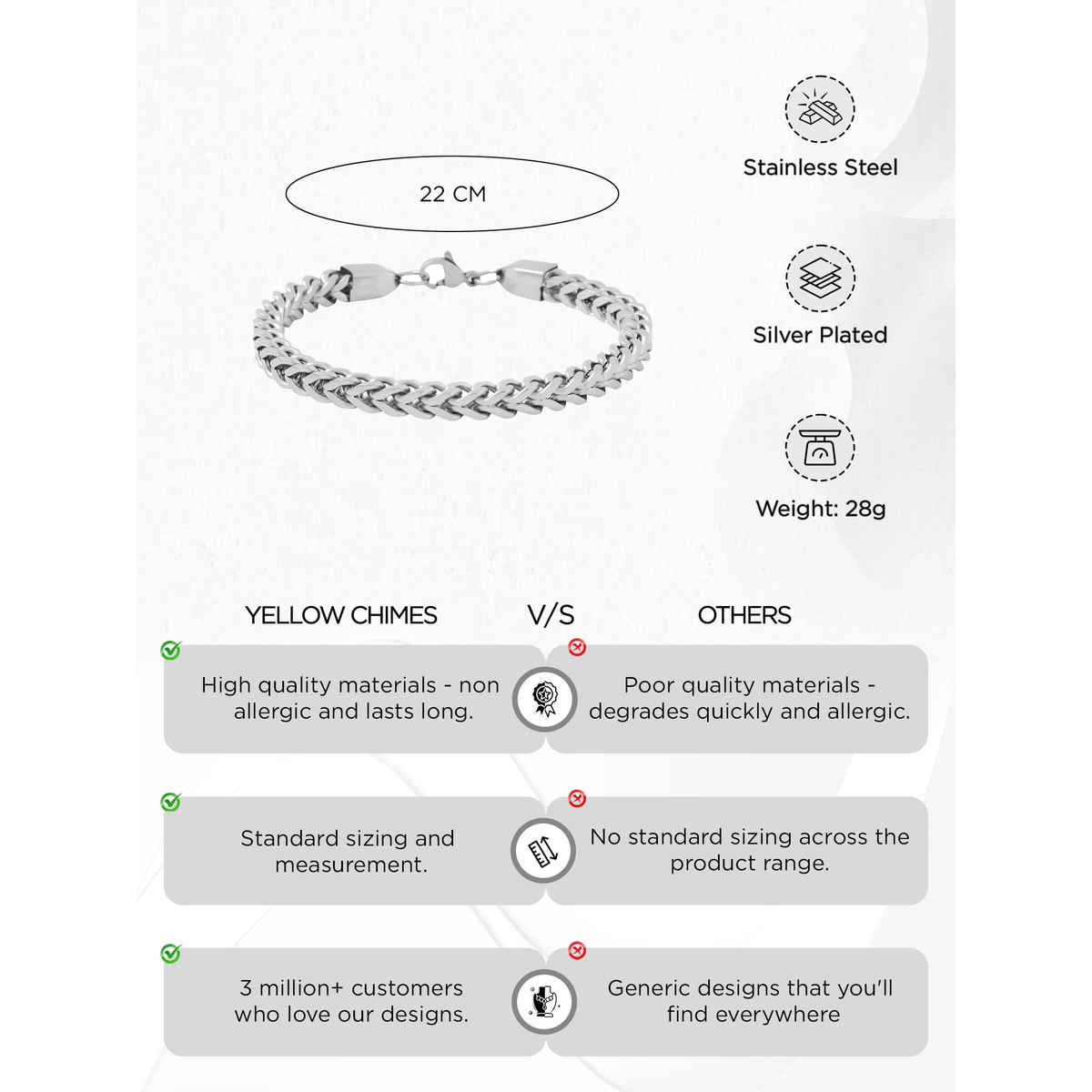 Yellow Chimes Silver Stainless Steel Bracelet for Men