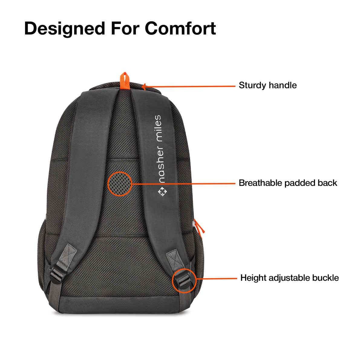 Nasher Miles Wave Backpack- Unisex- 3 Compartment Casual College Bag- Grey- 45L