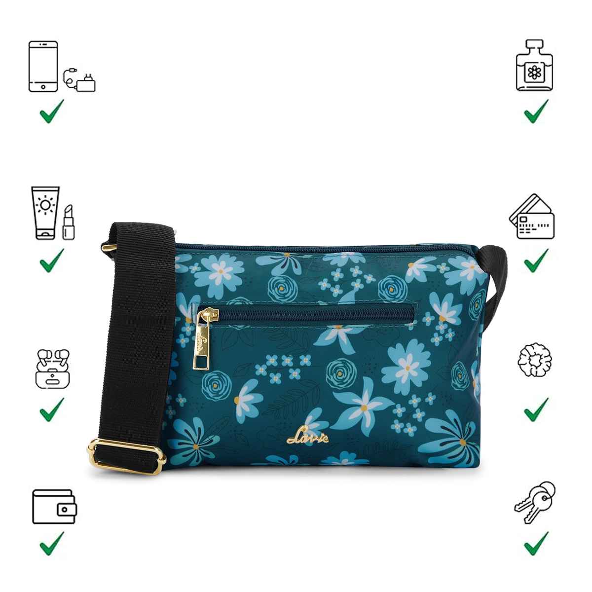 Lavie Women's Trixie Floral Cross Body Sling Bag | Ladies Purse Handbag | Dark Green