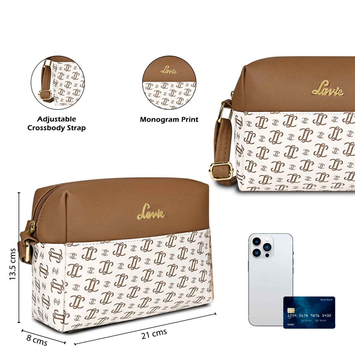 Lavie Women's Mono Ll Senna Box Crossbody Sling Bag | Ladies Purse Handbag | Off White