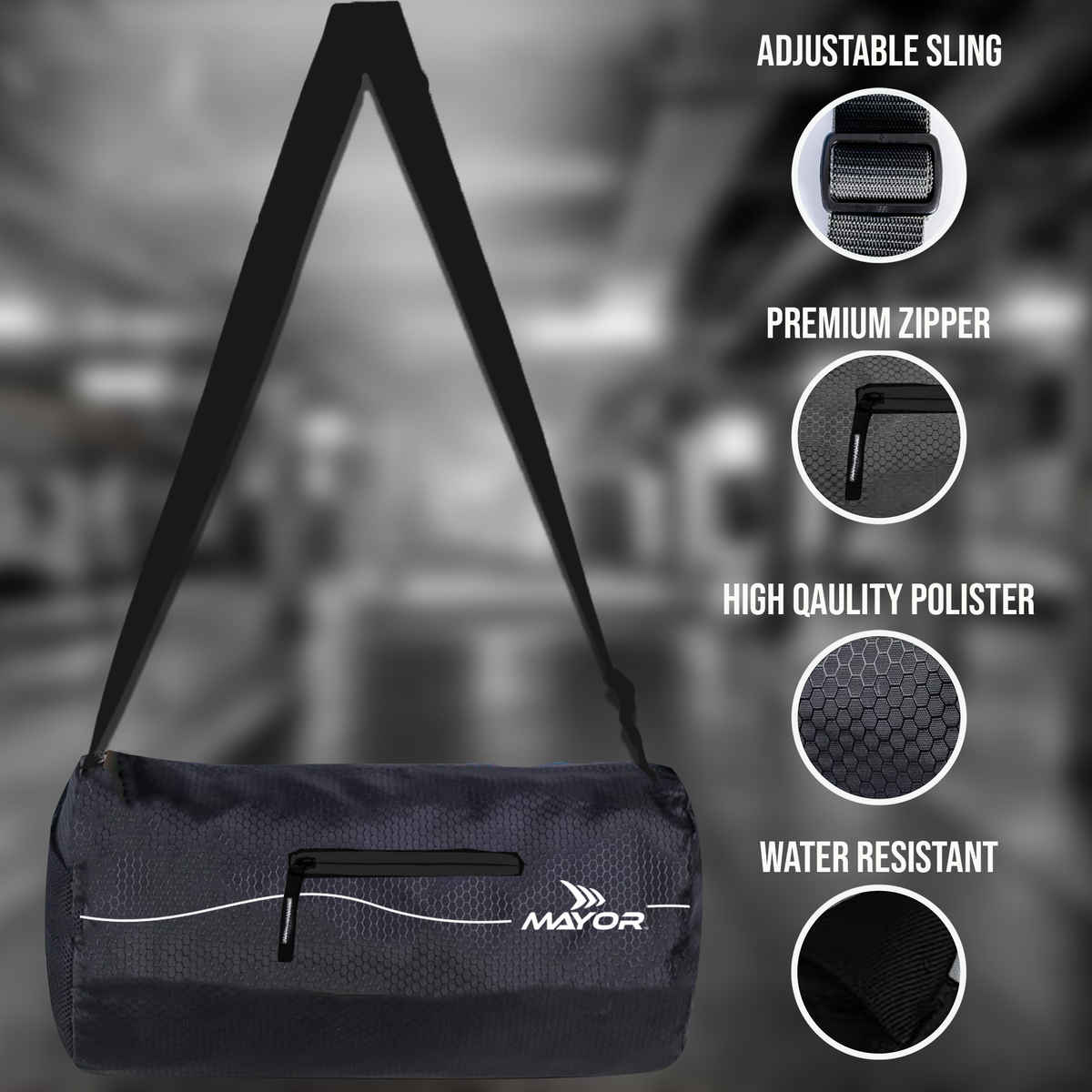 Mayor Prime Gym Bag with Side Pocket | Black | Kit Bag