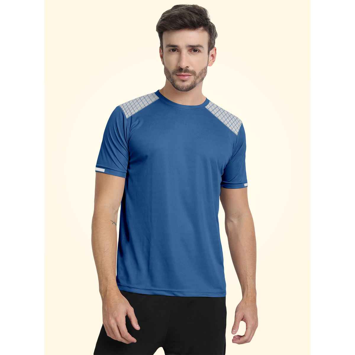 FTX Men s Solid Round Neck Polyester Half Sleeve Casual T-shirt | Blue | S