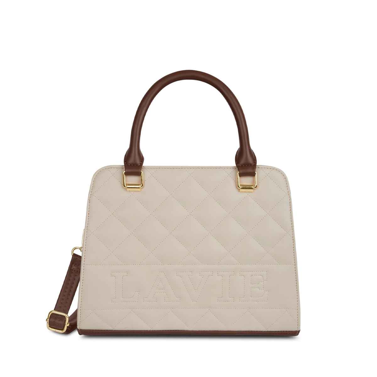 Lavie Womens Quilt Joanna Small Satchel Handbag Off White (1pc) & Pissara By Sukkhi 925 Sterling Silver Cubic Zirconia Finger Ring For Women (1pc) Combo