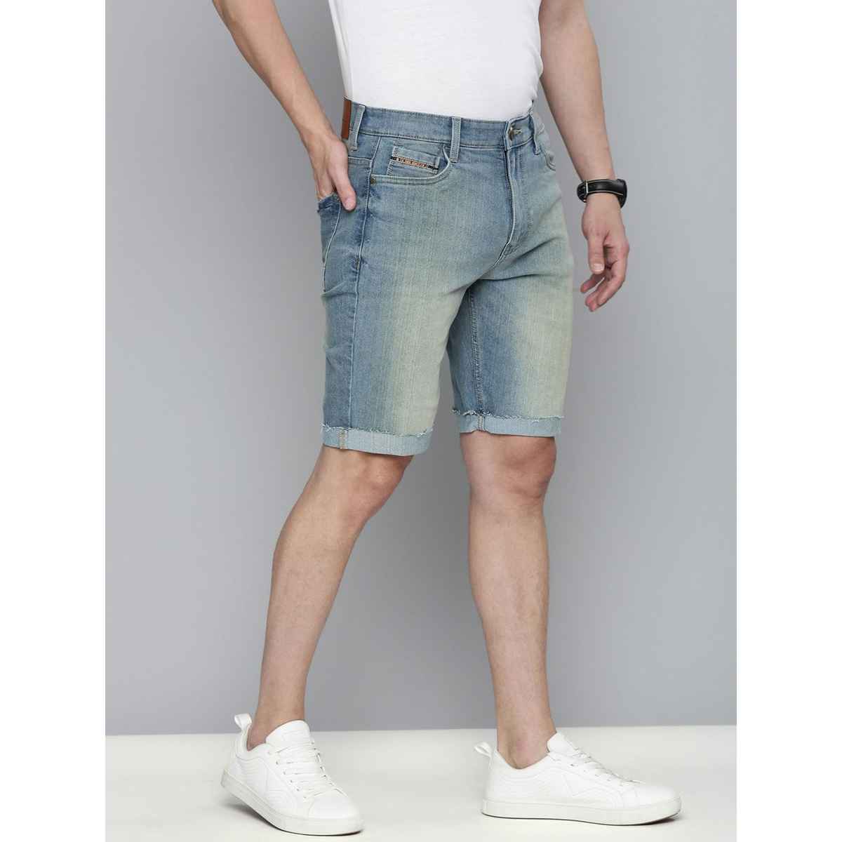 The Indian Garage Co Men's Slim Fit Solid Casual Shorts | Blue - 34
