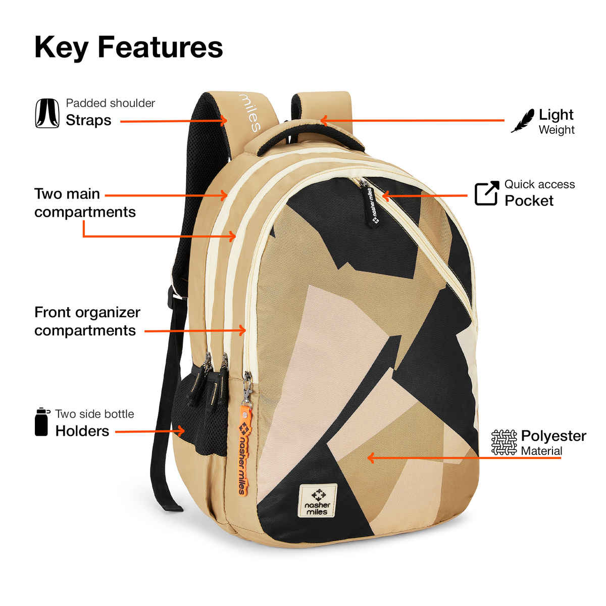 Nasher Miles Modern Polyester Laptop Backpack with Raincover & Front Organiser | Brown - 45 L