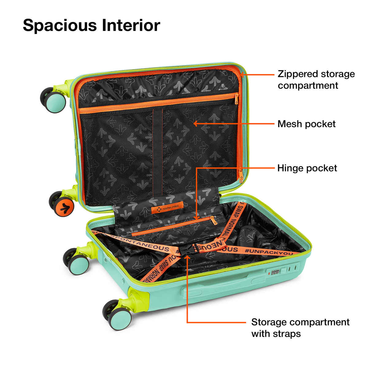 Nasher Miles Goa Check-In Hard Sided Polypropylene- 24 Inch - 65 cm Trolley Bag- Cyan Green